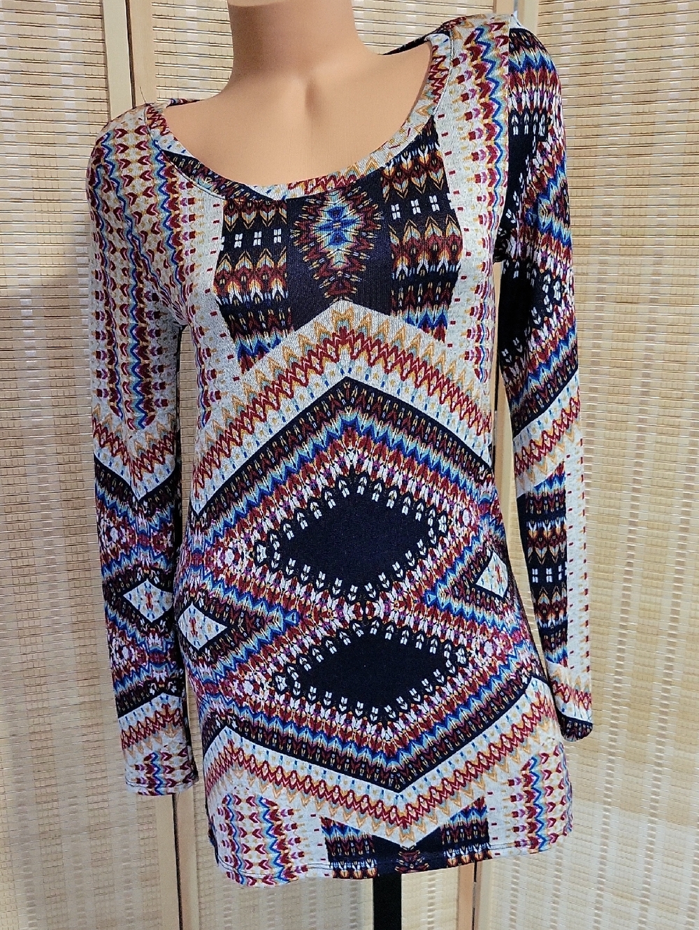 About A Girl Boho Geometric Long Sleeve Tunic Dress